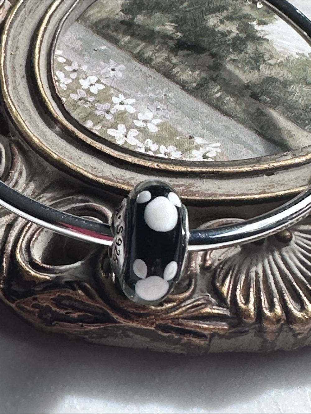 Pandora Black Glass Bead Bracelet with White Dot Accents